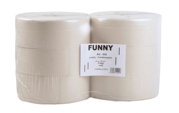 Jumbo-Toilettenpapier 2-lagig recycling, weiß, 25 cm, 6 Rollen/Packung